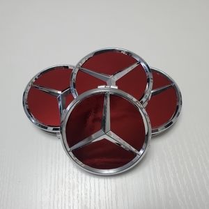 4 Mirror Red WHEEL CENTER HUB CAPS EMBLEM FITS MERCEDES BENZ 75MM/3INCH